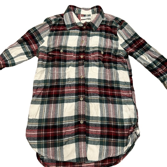 American Eagle Outfitters Tops - AMERICAN Eagle White/Green/Red Classic Fit Flannel - XS